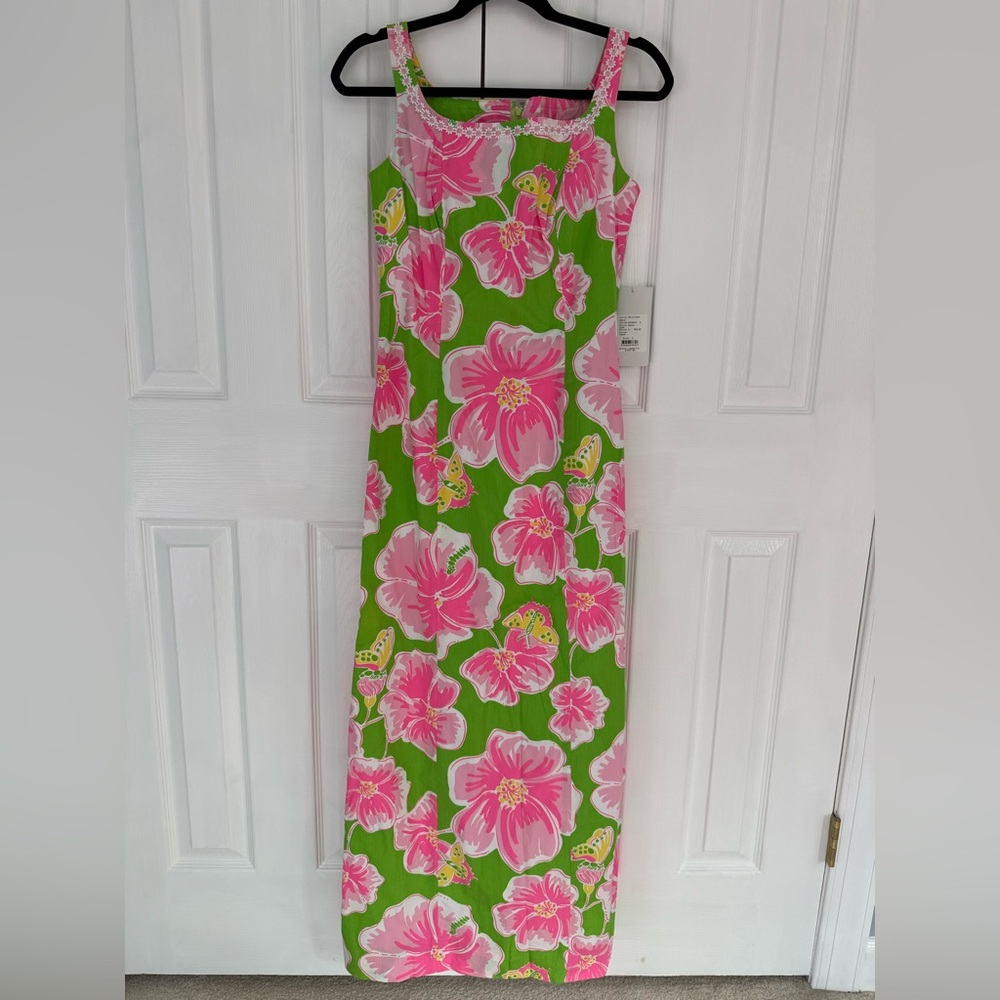 Lilly Pulitzer Green and Pink Floral Maxi Dress size 2 NWT